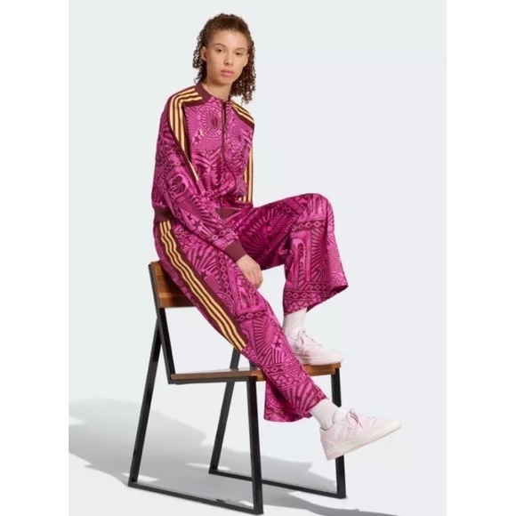 NWT Adidas x Farm Rio Flared Wide Leg Track Pants Lucid Fuchsia  Womens Size XL - Picture 3 of 6